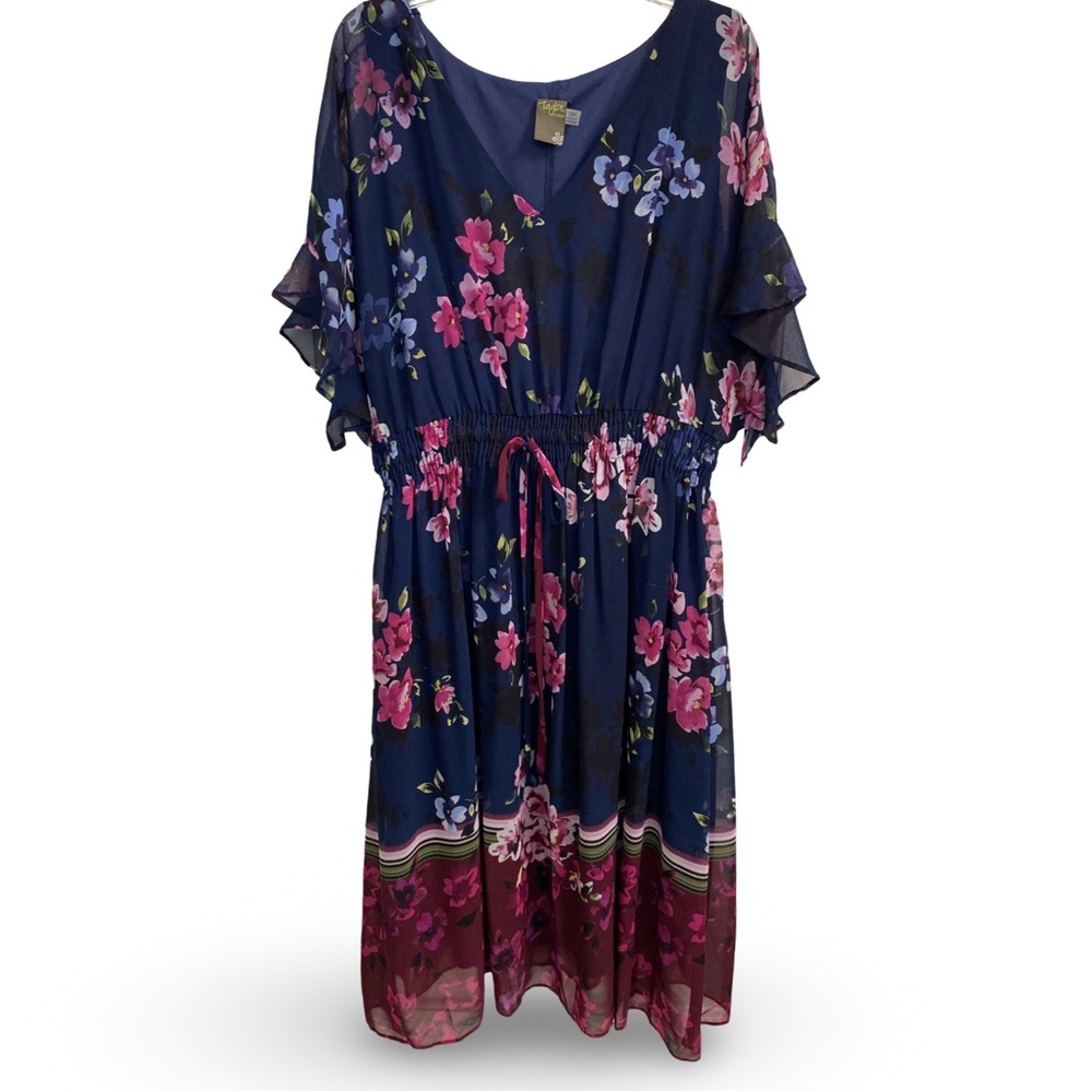 Taylor Woman Plus Size Printed Smocked Midi Dress Floral Size 18W - Picture 4 of 10